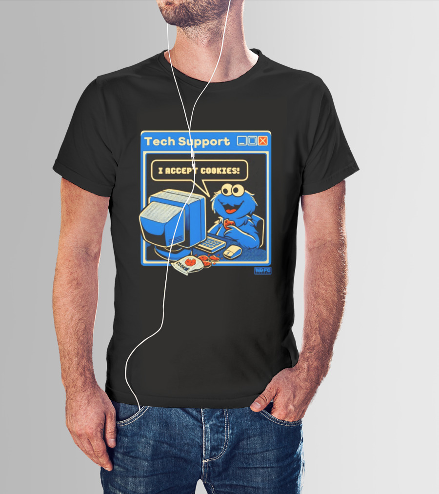 Tech Support I Accept Cookies Cookie Monster Computer Humor T-Shirt