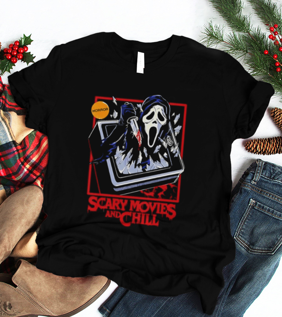Ghostface Scream Horror Movie Breaking TV Scary Movies And Chill 2026 T-Shirt