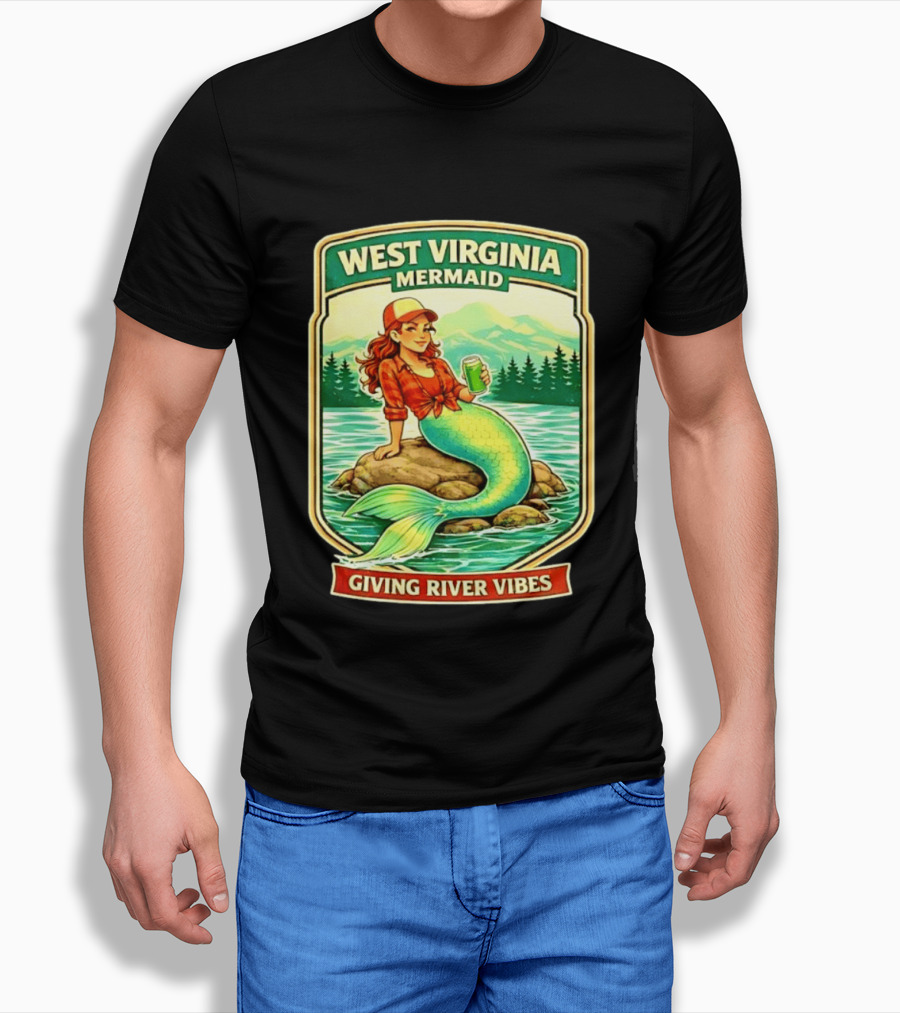 West Virginia Mermaid Giving River Vibes Green Tail Red Hat T-Shirt