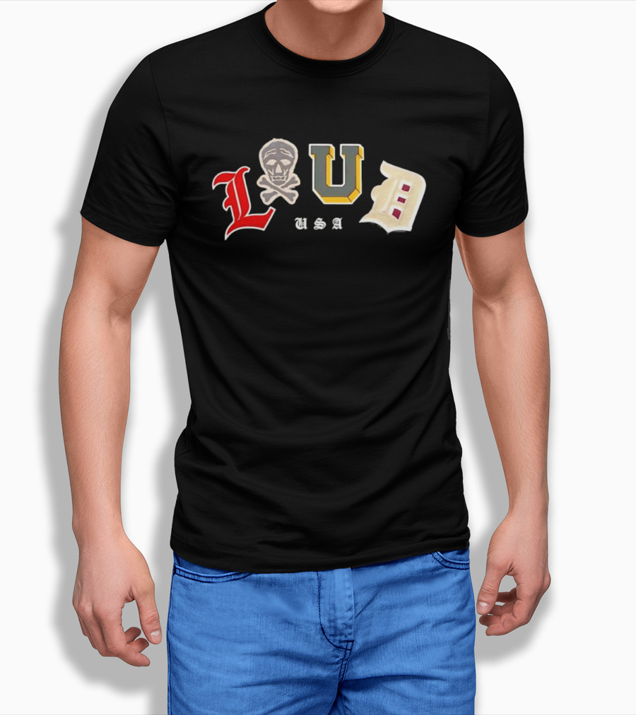 LUD USA Skull Varsity Patches L U D T-Shirt