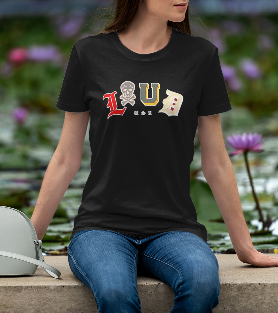 LUD USA Skull Varsity Patches L U D T-Shirt