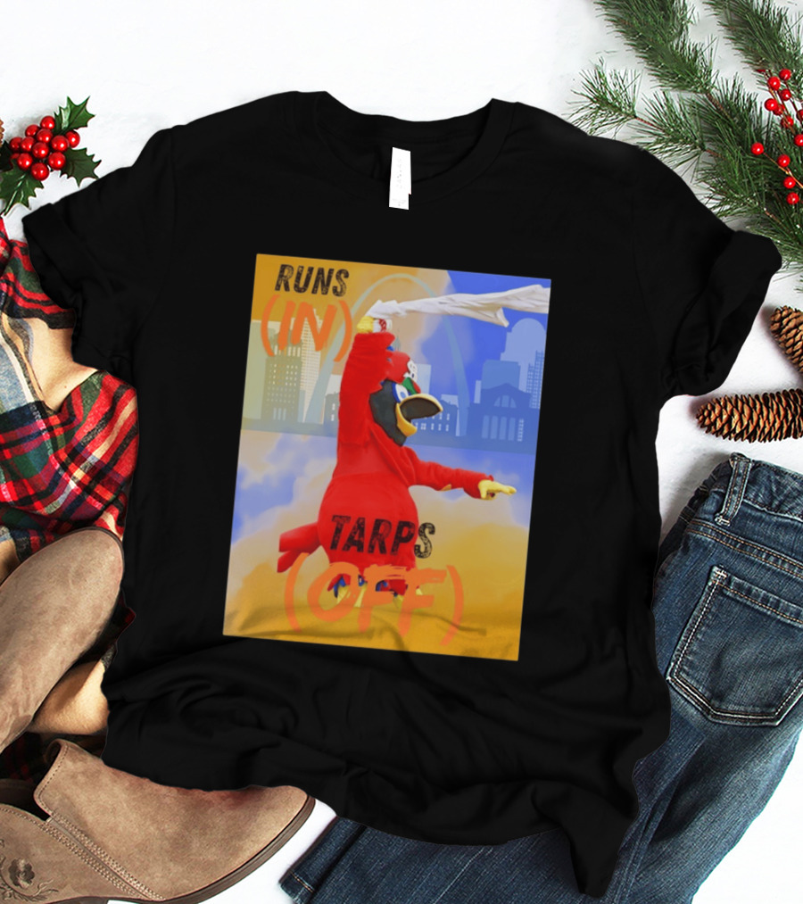Fredbird Runs In Tarps Off St. Louis Skyline T-Shirt