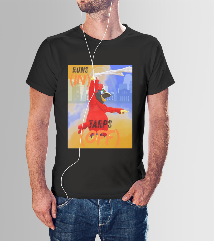 Fredbird Runs In Tarps Off St. Louis Skyline T-Shirt