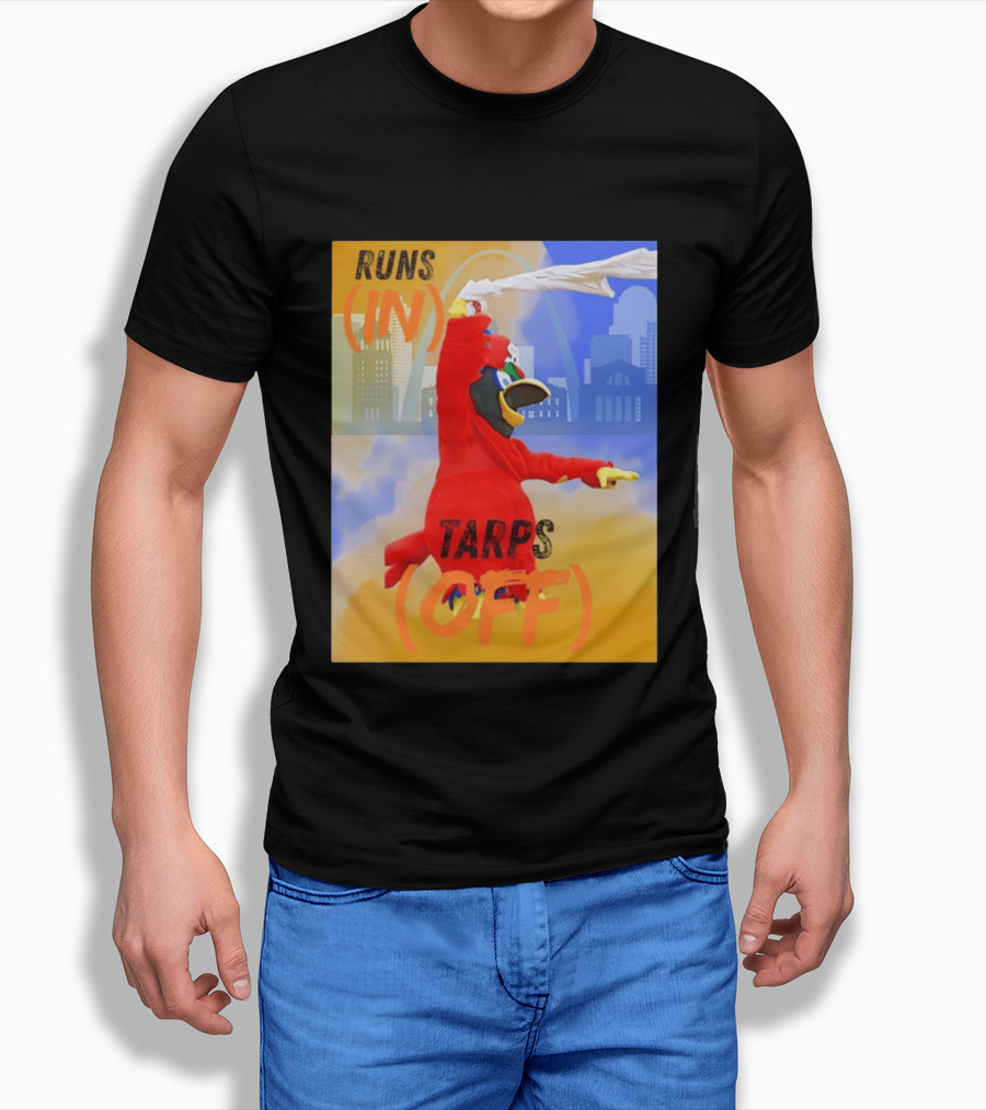 Fredbird Runs In Tarps Off St. Louis Skyline T-Shirt