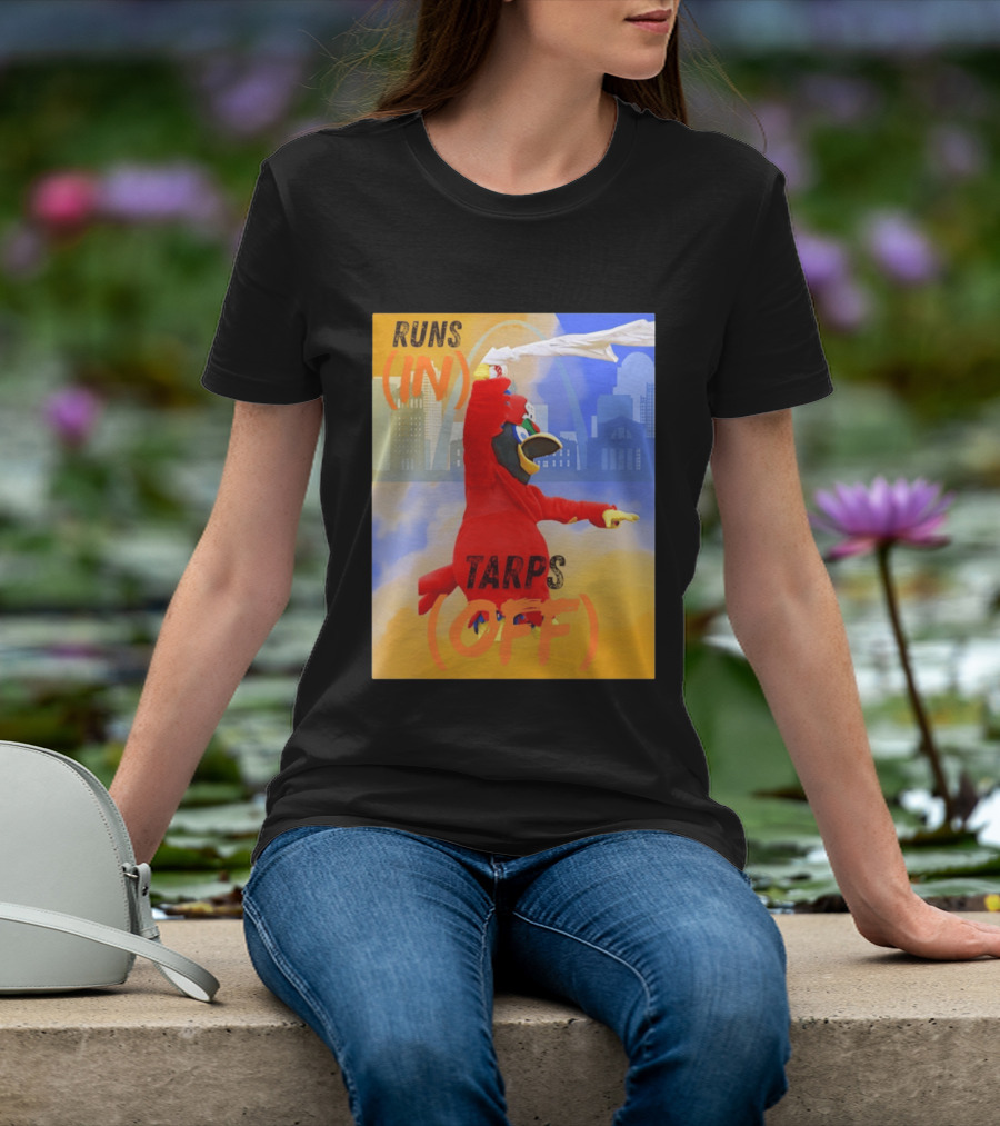 Fredbird Runs In Tarps Off St. Louis Skyline T-Shirt