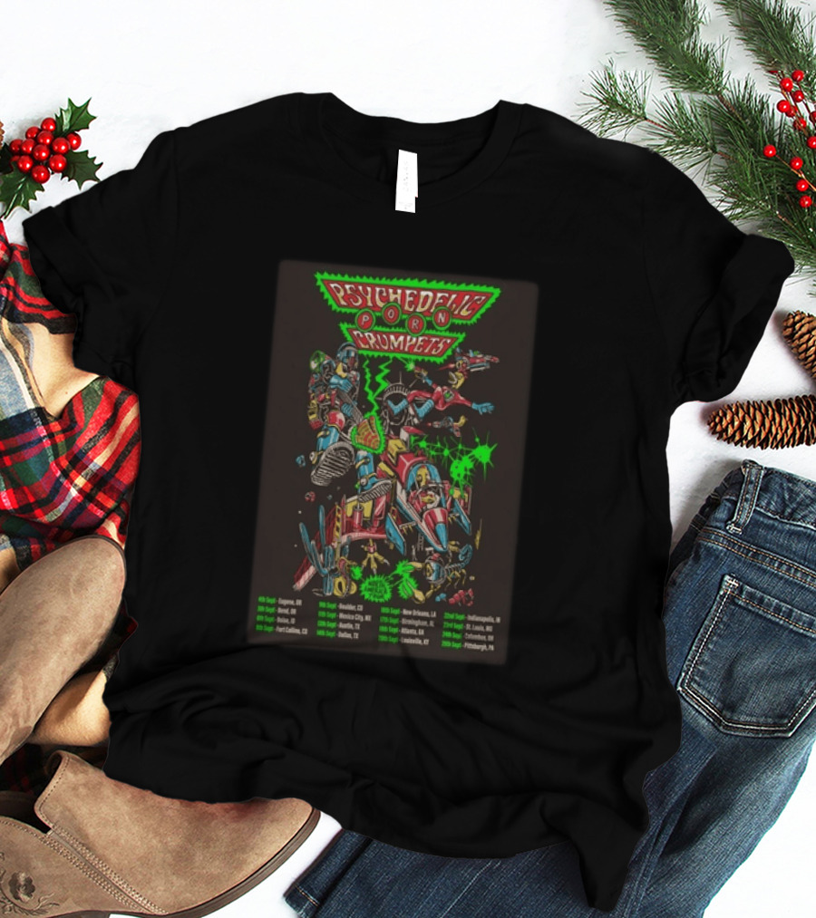 Psychedelic Porn Crumpets 2026 North America Tour With Neon Robot Graphics And Tour Dates T-Shirt