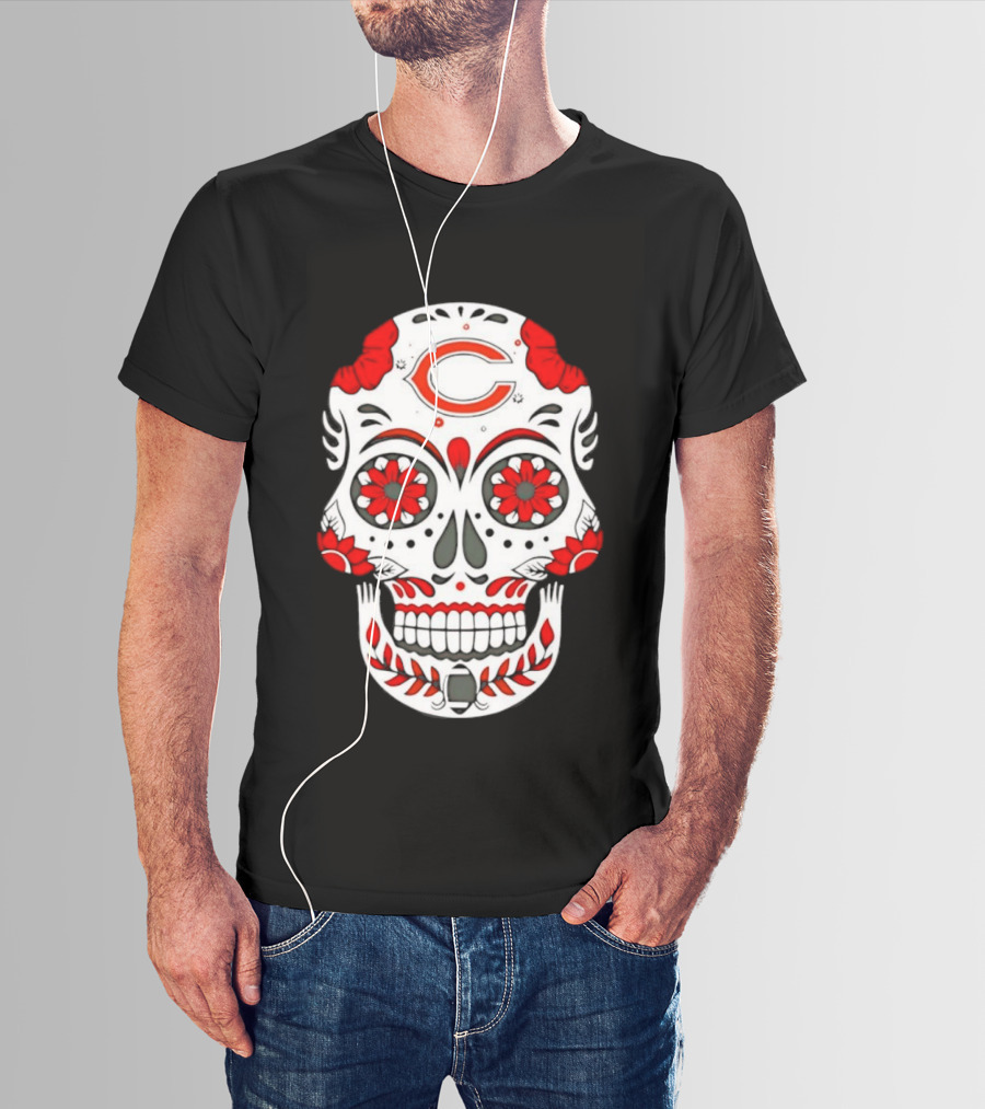 Chicago Bears Dia De Los Muertos Sugar Skull C T-Shirt