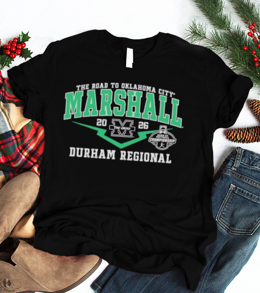 Marshall Thundering Herd 2026 M Logo Durham Regional The Road To Oklahoma City T-Shirt