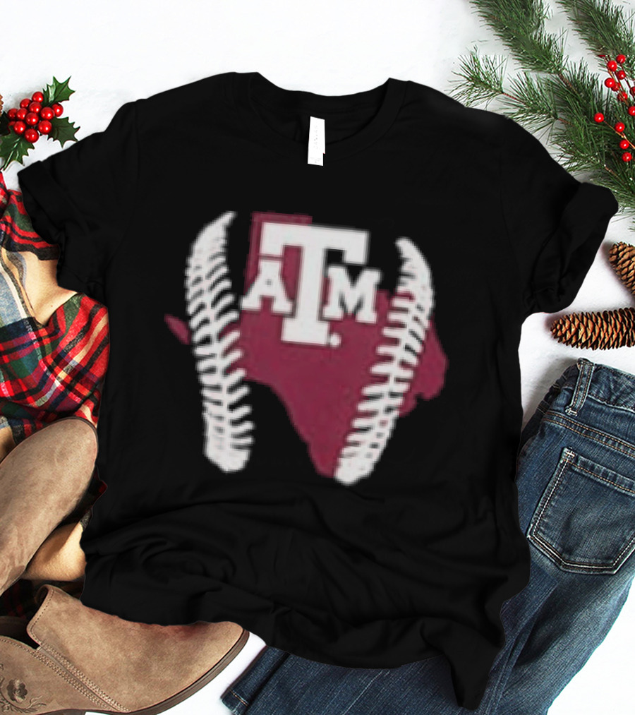 Texas A&M Aggies 2026 Baseball Icon With State Silhouette And Stitching T-Shirt