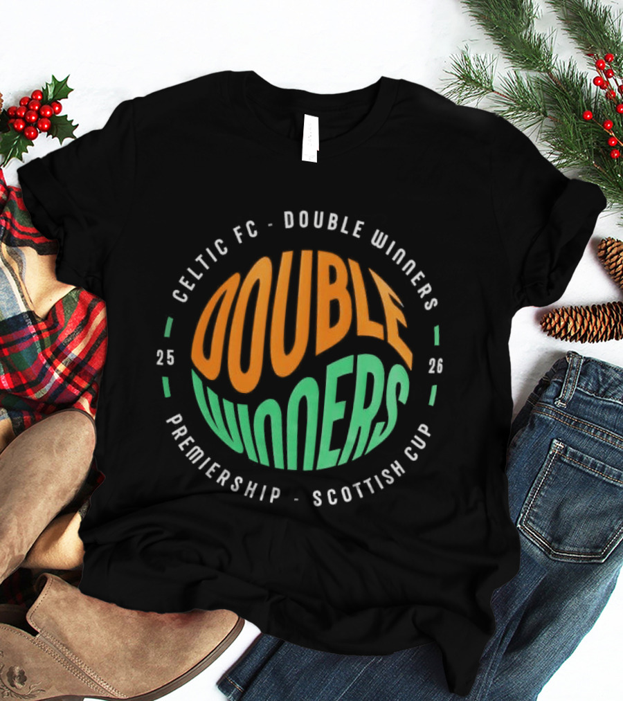 Celtic FC Double Winners 2026 Premiership Scottish Cup T-Shirt