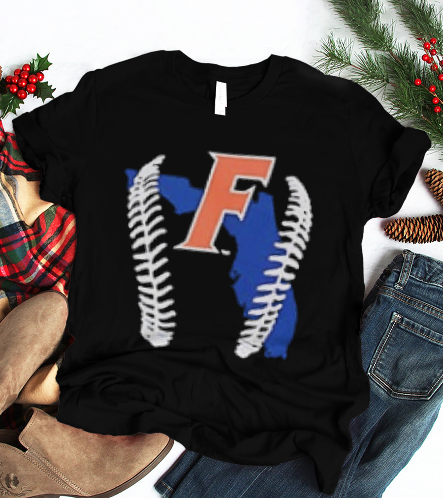 Florida Gators 2026 F Baseball Graphic With State Outline And Stitches T-Shirt