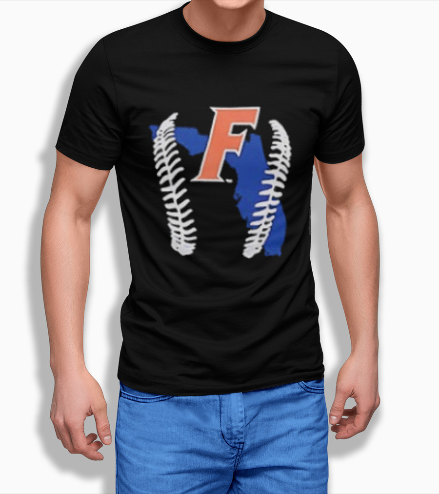 Florida Gators 2026 F Baseball Graphic With State Outline And Stitches T-Shirt
