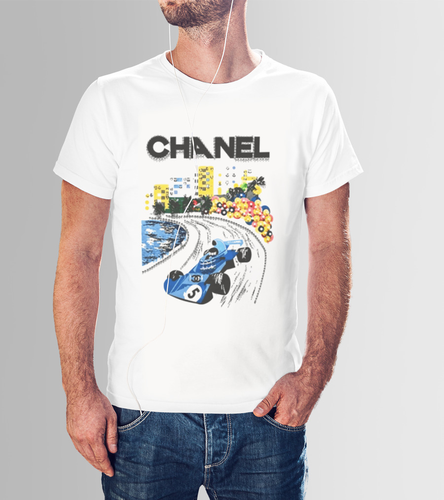 CHANEL F1 Formula Racing Car Retro Cityscape T-Shirt