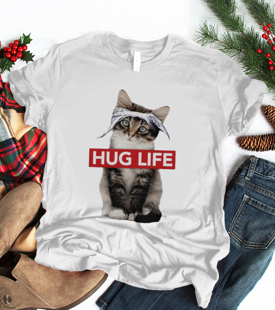 Hug Life Kitten Bandana Retro Funny Cat T-Shirt