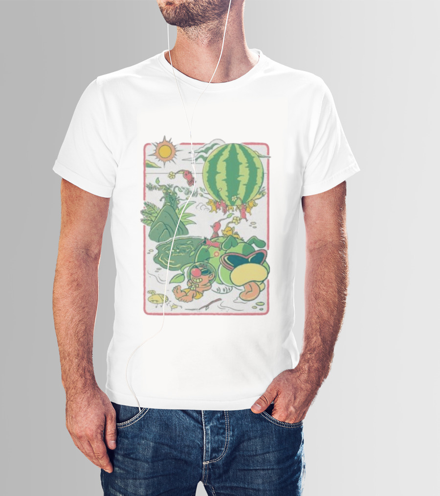 Pikmin Characters With Olimar Carrying Watermelon In Game Series T-Shirt