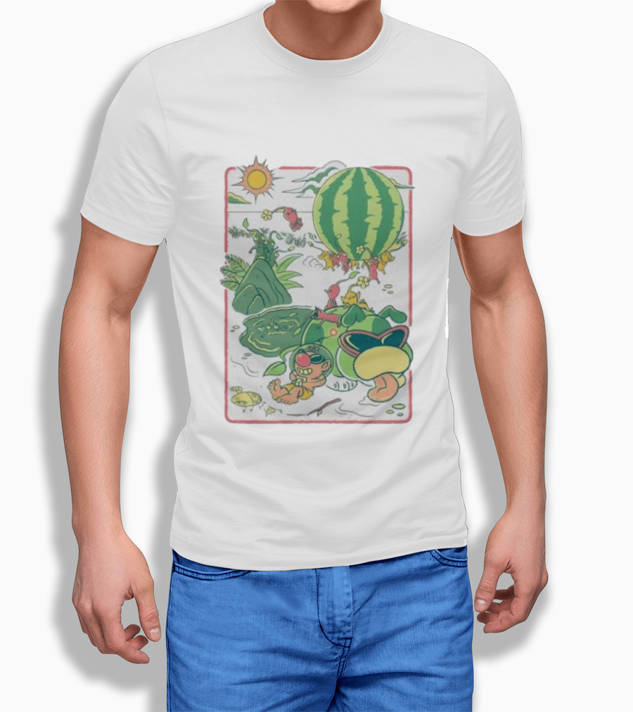 Pikmin Characters With Olimar Carrying Watermelon In Game Series T-Shirt
