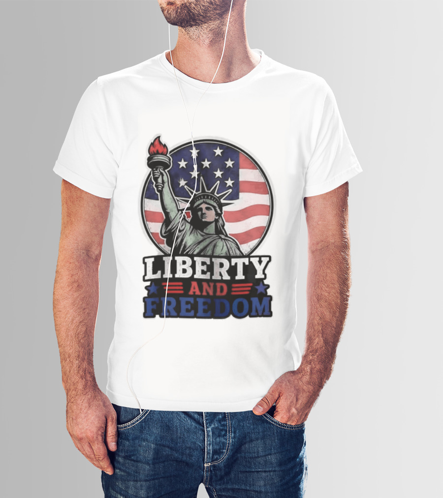 Liberty And Freedom Statue Of Liberty USA Flag Stars T-Shirt