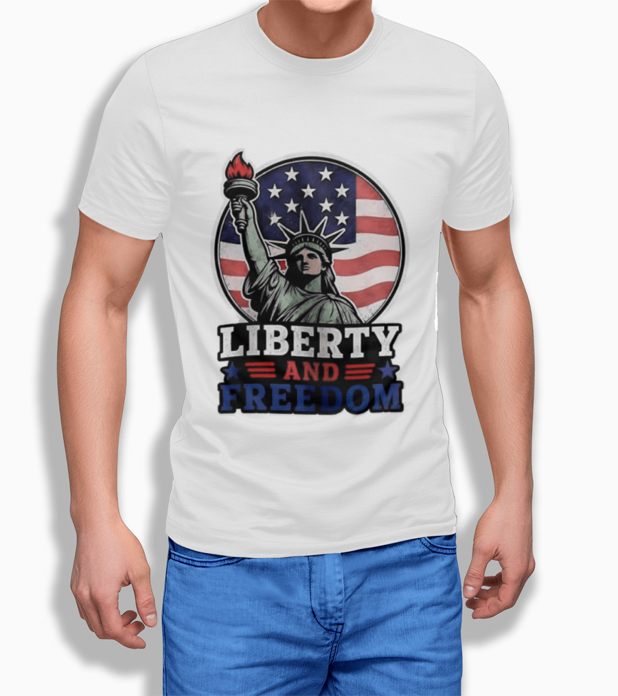 Liberty And Freedom Statue Of Liberty USA Flag Stars T-Shirt
