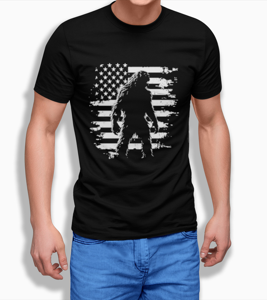 Bigfoot Sasquatch American Flag Independence Day Stars And Stripes T-Shirt