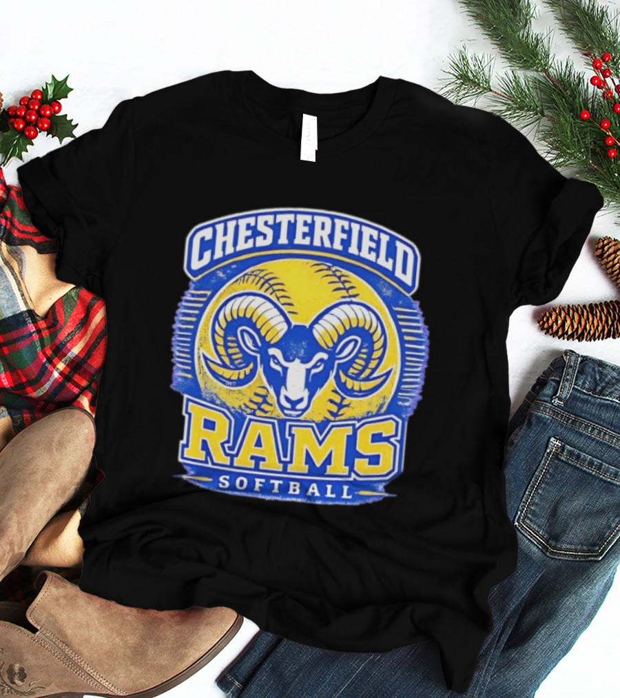 Chesterfield Rams Softball Blue And Yellow Team T-Shirt
