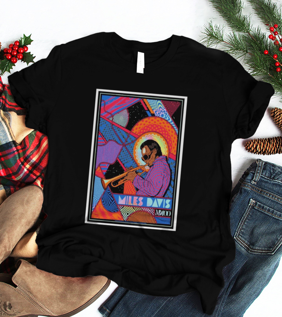 Miles Davis M100 Vibrant Foil Psychedelic Jazz Artistry Trumpet Player T-Shirt