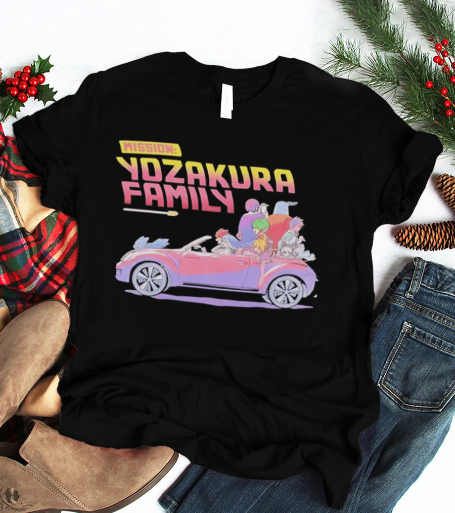 Mission Yozakura Family Anime Characters In Red Convertible Car T-Shirt