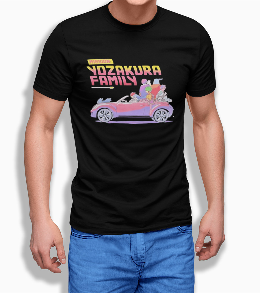Mission Yozakura Family Anime Characters In Red Convertible Car T-Shirt