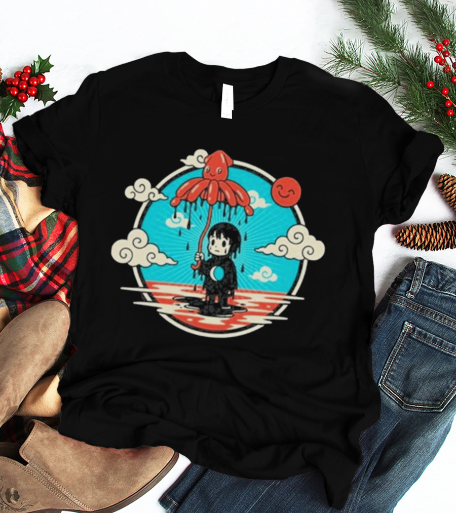 My Morning Jacket Squidboy Umbrella Character With Clouds And Smiling Sun T-Shirt