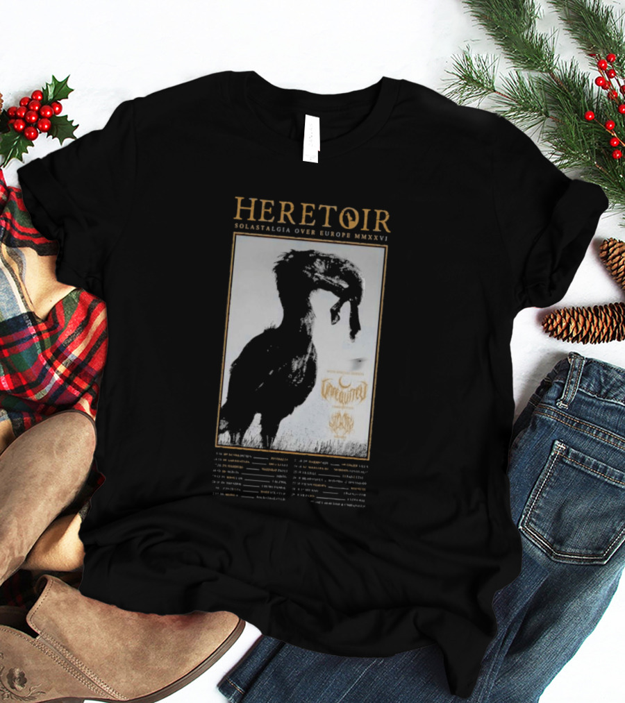 HERETOIR Solastalgia Over Europe MMXXVI Tour 2026 With Special Guests Farsot Agrypnie Black Crane T-Shirt