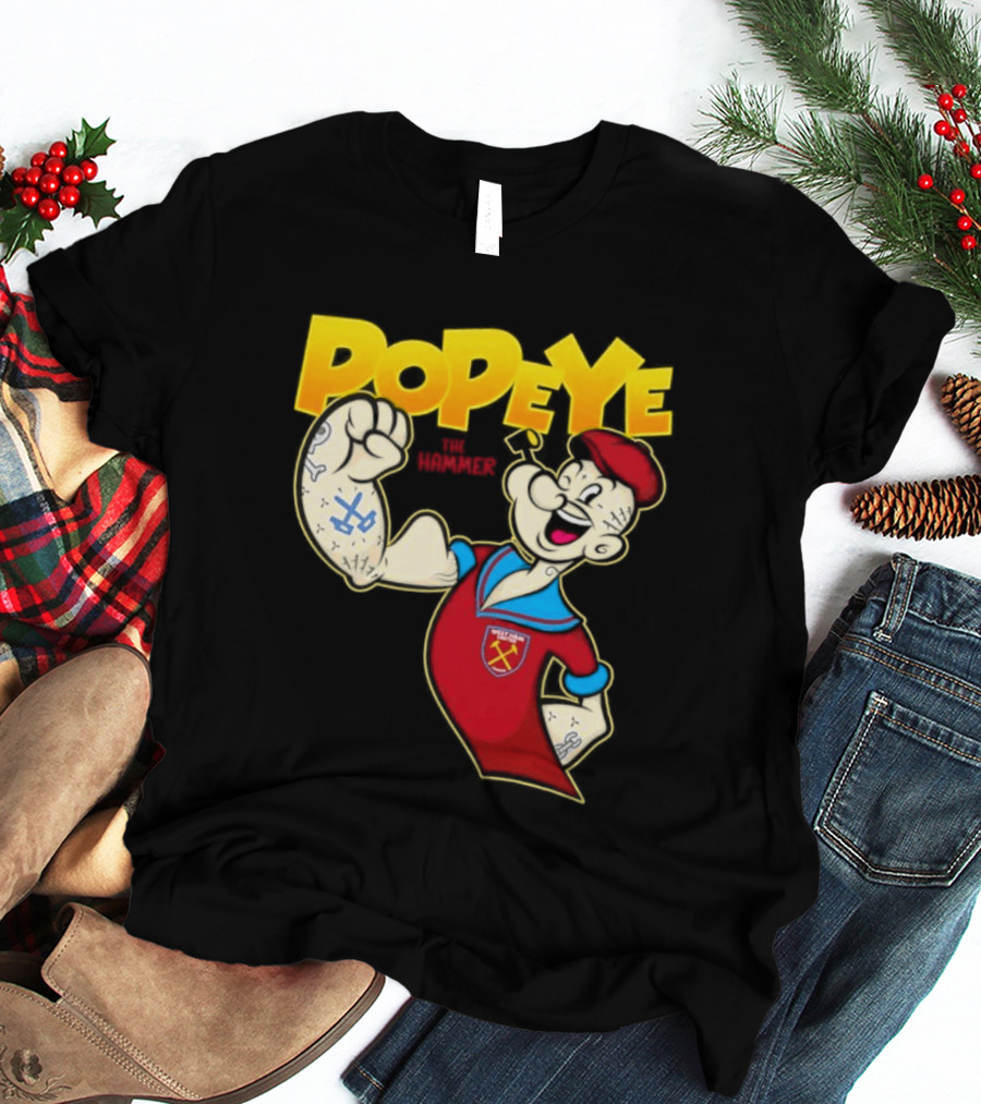 Popeye The Hammer West Ham United Crest Vintage Cartoon T-Shirt