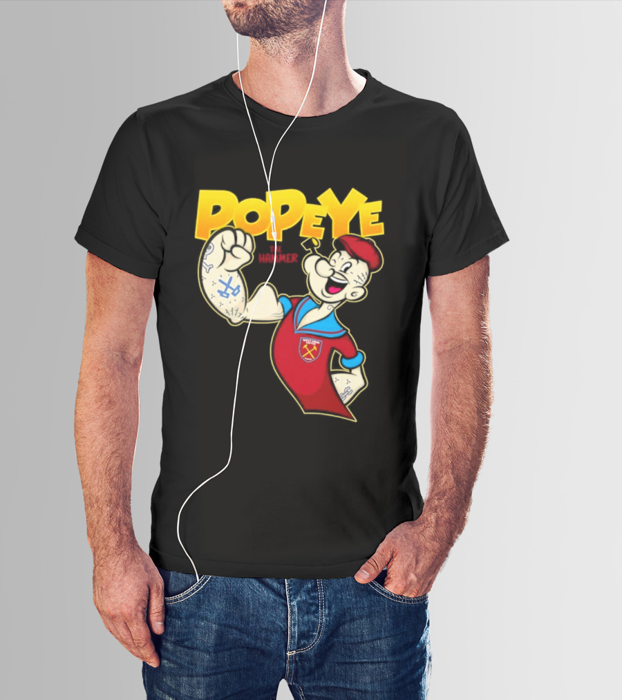 Popeye The Hammer West Ham United Crest Vintage Cartoon T-Shirt