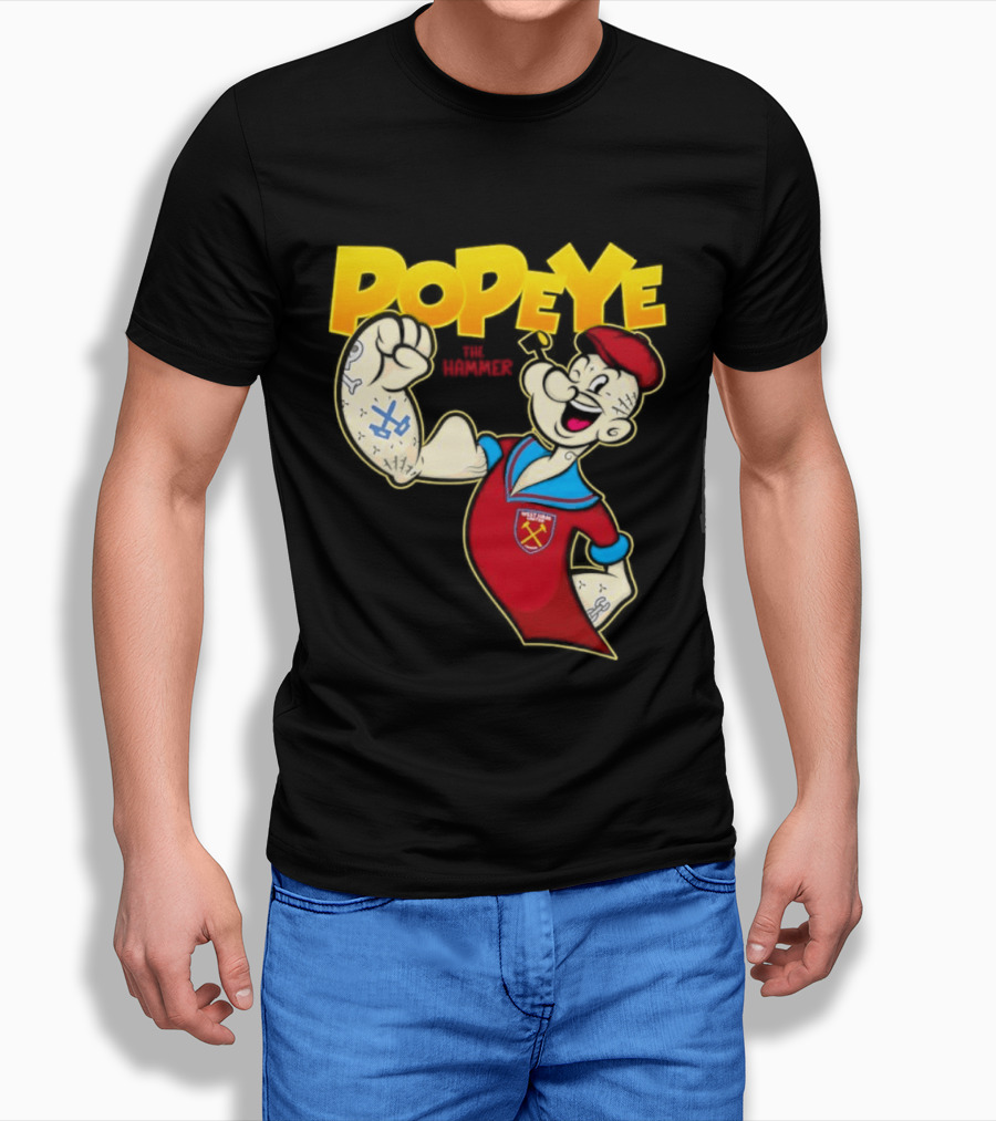 Popeye The Hammer West Ham United Crest Vintage Cartoon T-Shirt