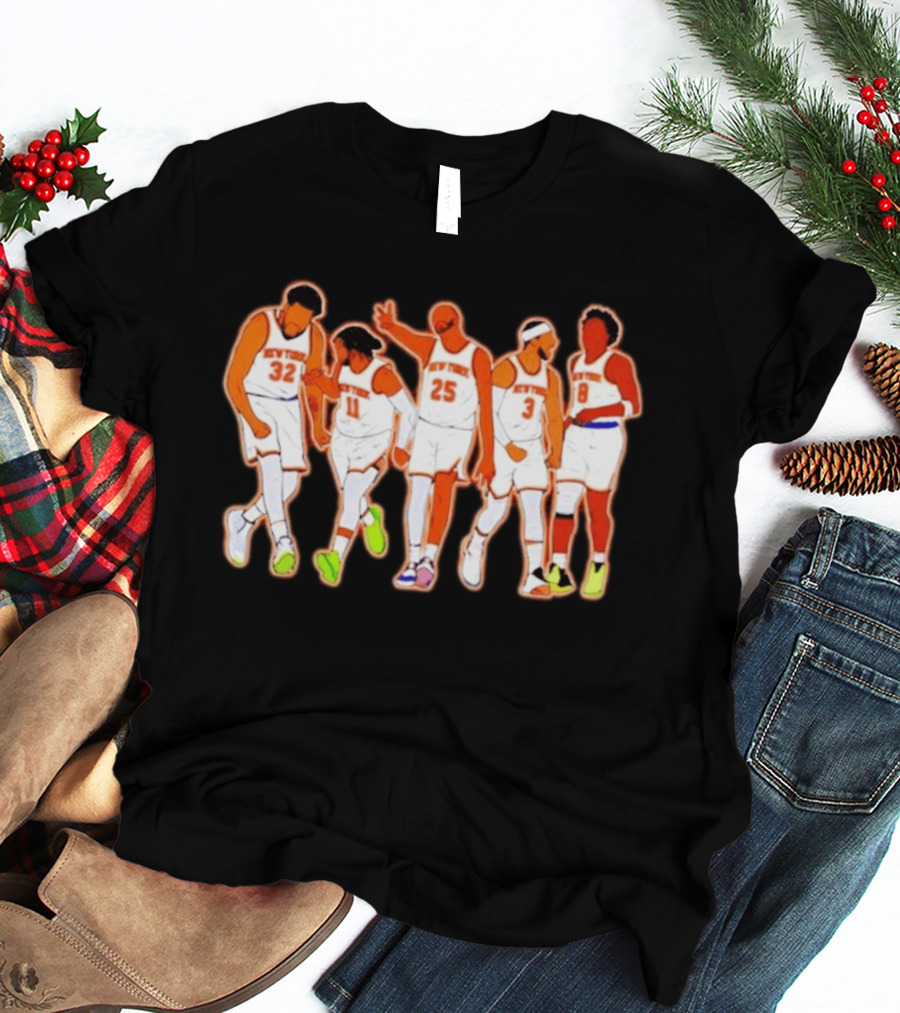 New York Knicks Karl Anthony Towns Jalen Brunson Mikal Bridges Josh Hart OG Anunoby Basketball Team Starting Five T-Shirt