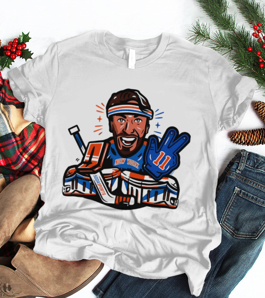 Mathew Barzal New York Islanders Hockey Illustration Player Number 13 Victory Gesture Sports Fan T-Shirt