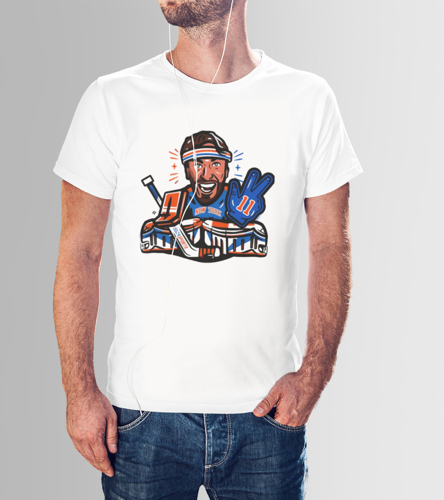 Mathew Barzal New York Islanders Hockey Illustration Player Number 13 Victory Gesture Sports Fan T-Shirt