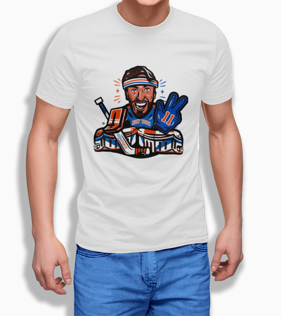 Mathew Barzal New York Islanders Hockey Illustration Player Number 13 Victory Gesture Sports Fan T-Shirt