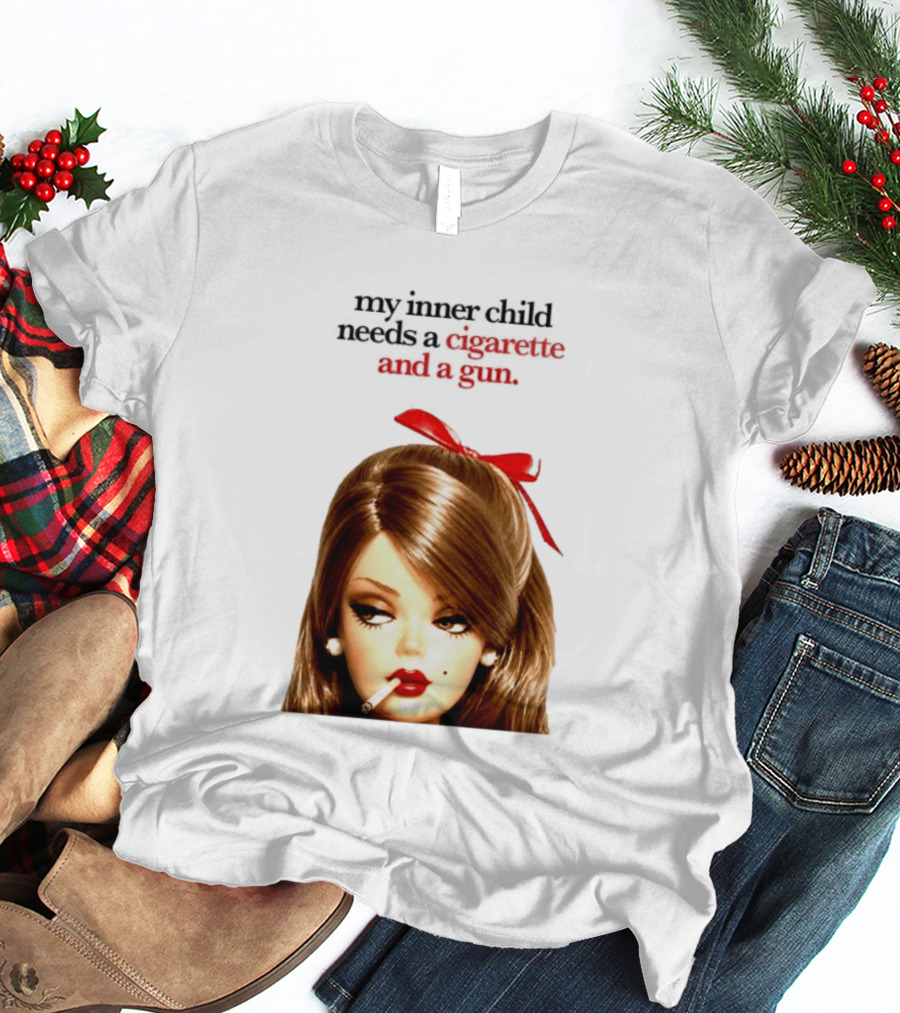 My Inner Child Needs A Cigarette And A Gun Doll Face Red Bow T-Shirt