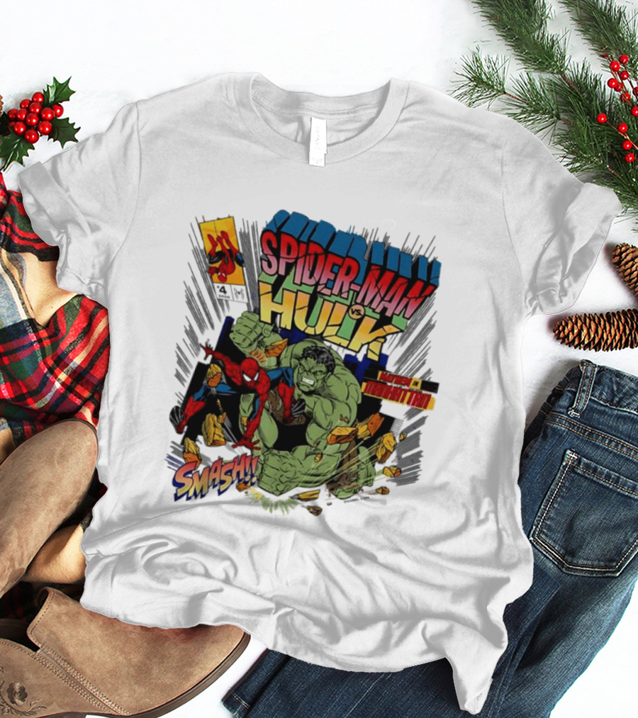 Spider Man Vs Hulk Mayhem Manhattan Marvel Smash 2026 Comic T-Shirt