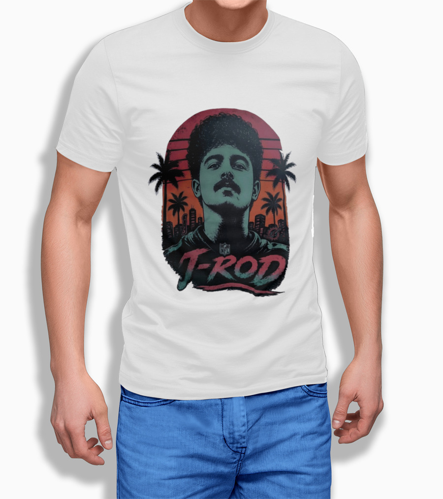 J ROD Miami Dolphins Vaporwave Aesthetic Neon Lights NFL T-Shirt