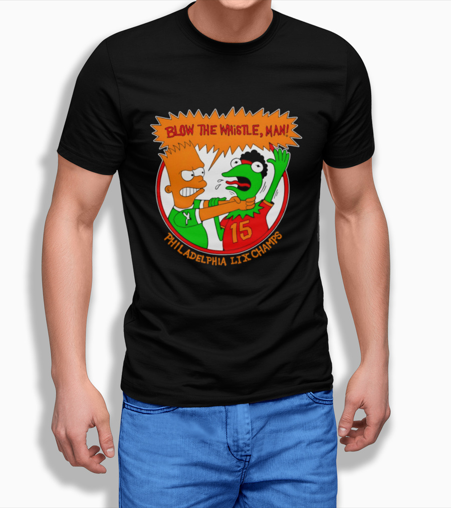 Bart Simpson Kermit The Frog Blow The Whistle Philadelphia LIX Champs T-Shirt