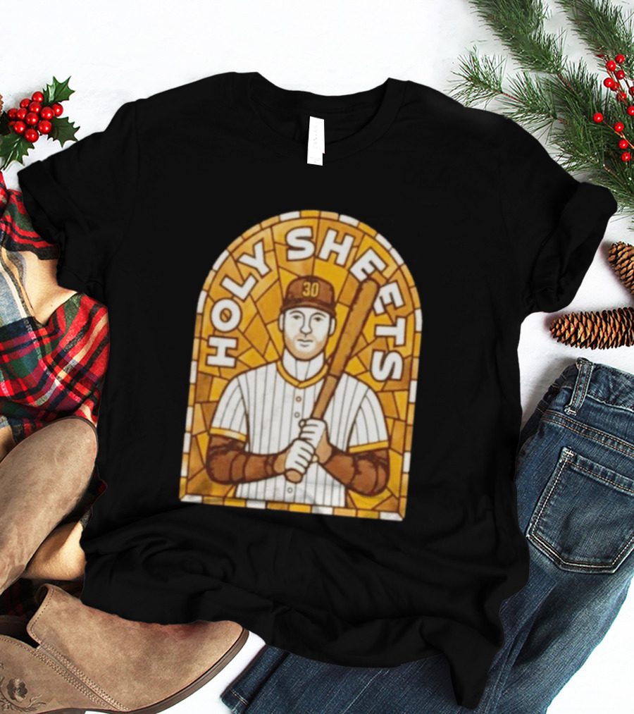 Holy Sheets Baseball Player Holding Bat 30 Stained Glass T-Shirt