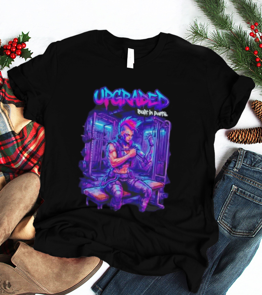 Upgraded Cyberpunk Girl Built In Parts Neon Gym Aesthetic T-Shirt