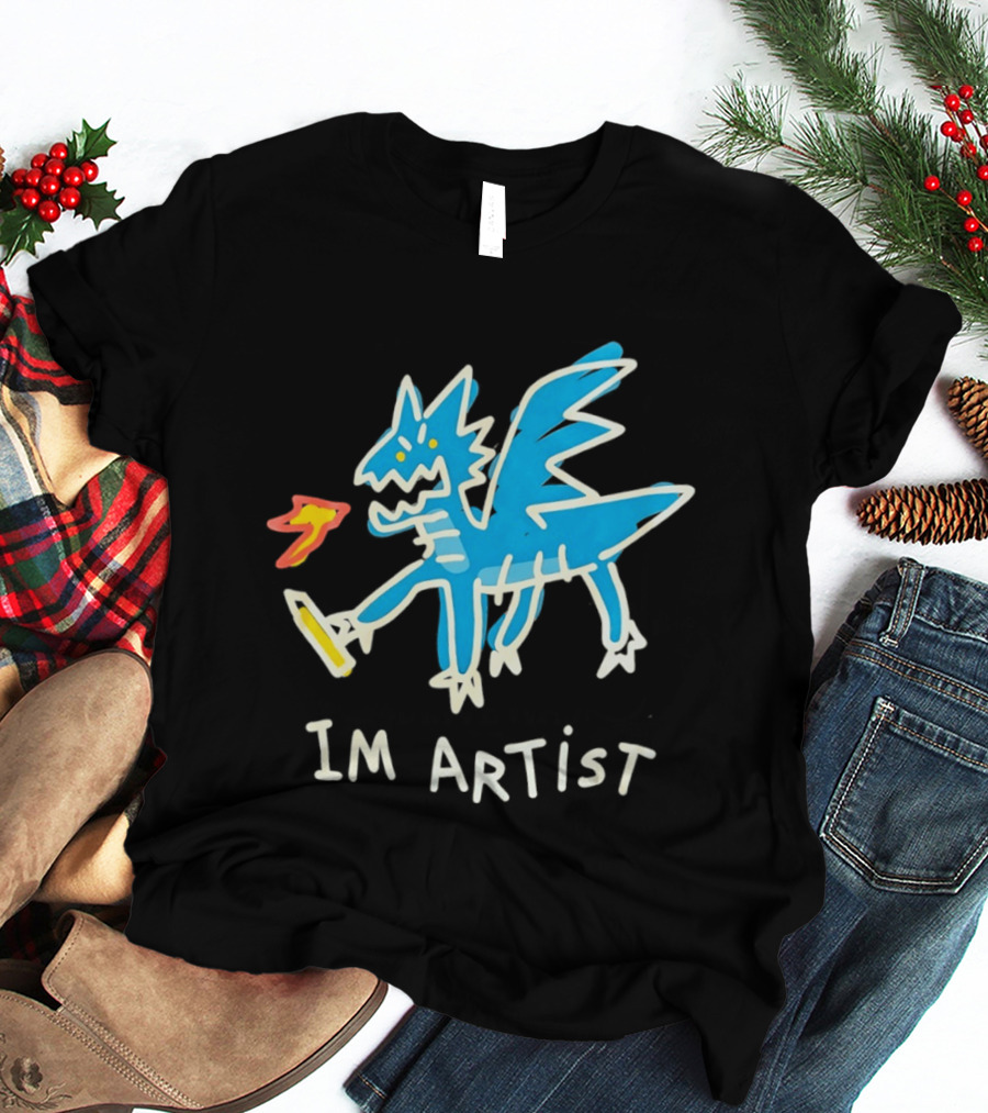 IM Artist Dragon Blue Winged Creature Fire Brush T-Shirt