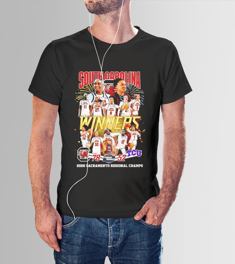 South Carolina Gamecocks Women's Basketball 2026 Sacramento Regional Champs Winners 78 52 TCU T-Shirt