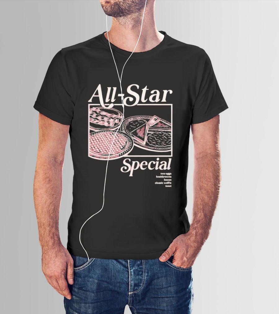 All Star Special Breakfast Two Eggs Hashbrowns Bacon Waffle Toast T-Shirt