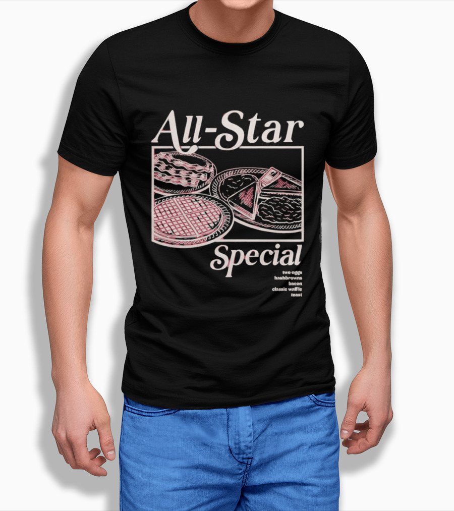All Star Special Breakfast Two Eggs Hashbrowns Bacon Waffle Toast T-Shirt
