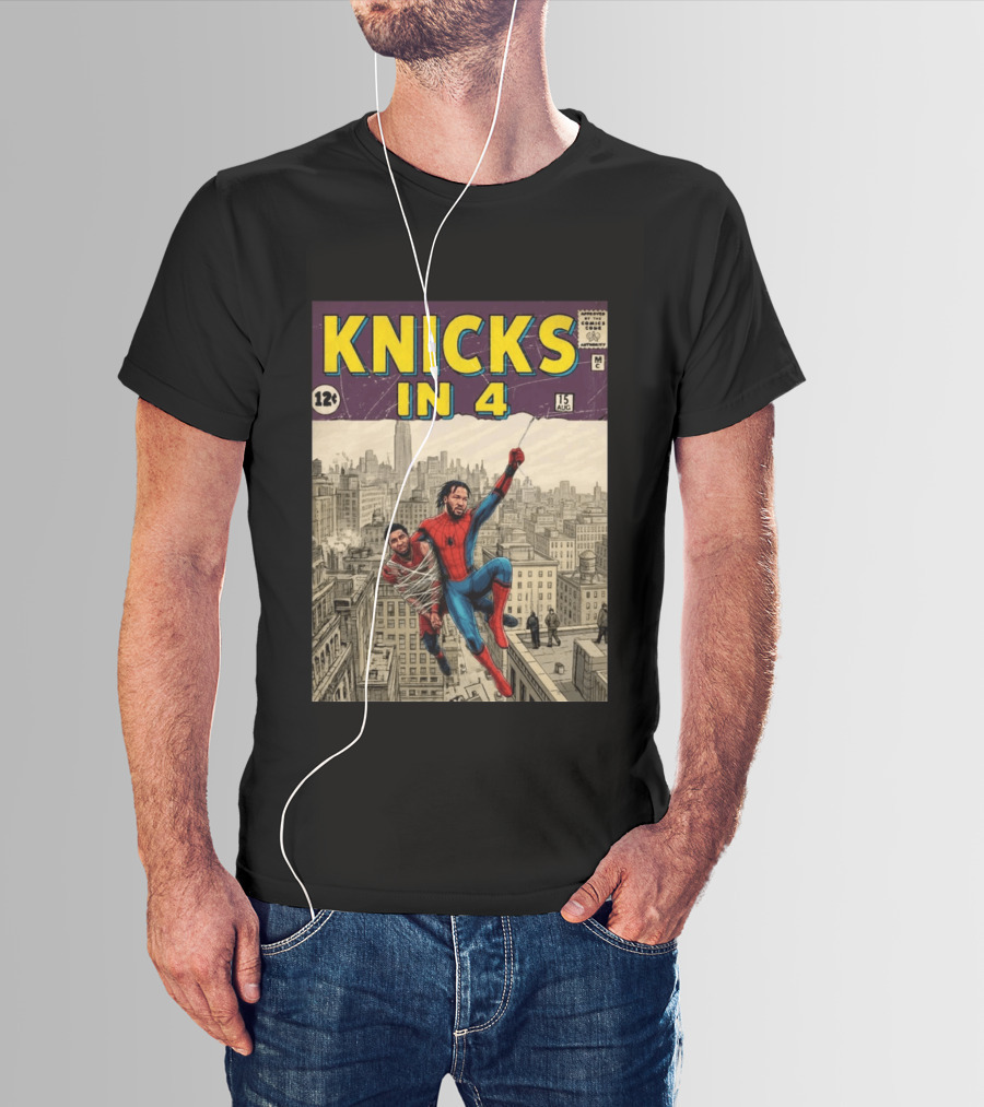 Knicks In 4 Jalen Brunson Spider Man Cover T-Shirt