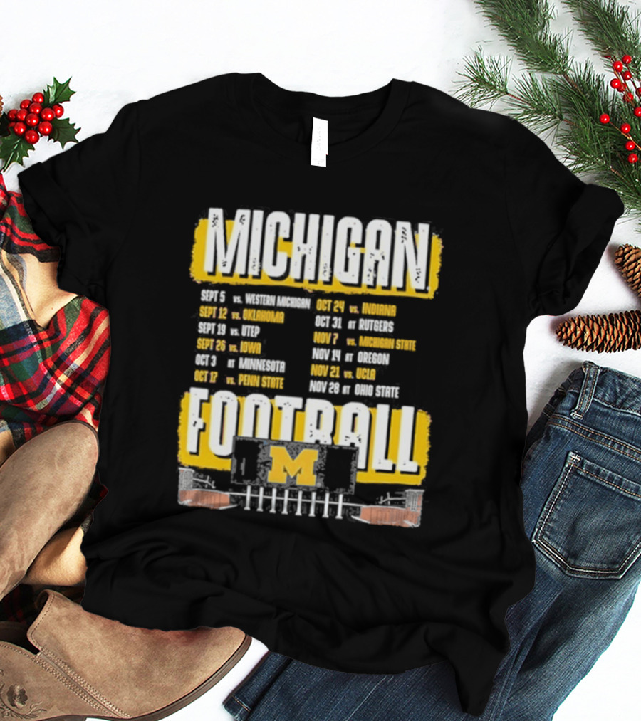 Michigan Football Big Ten Conference Schedule Ann Arbor Stadium Route Eateries And Landmarks T-Shirt