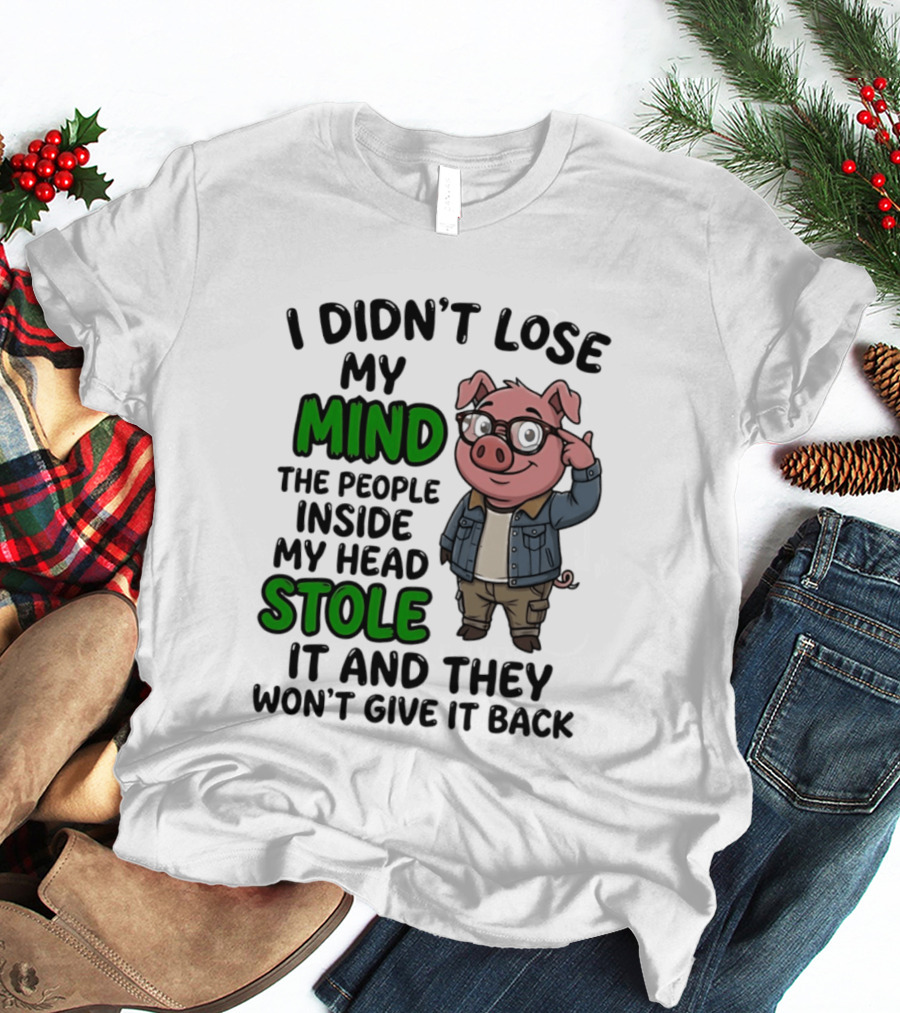 I Didn't Lose My Mind Funny Pig Cartoon People Inside My Head Stole It And They Won't Give It Back T-Shirt