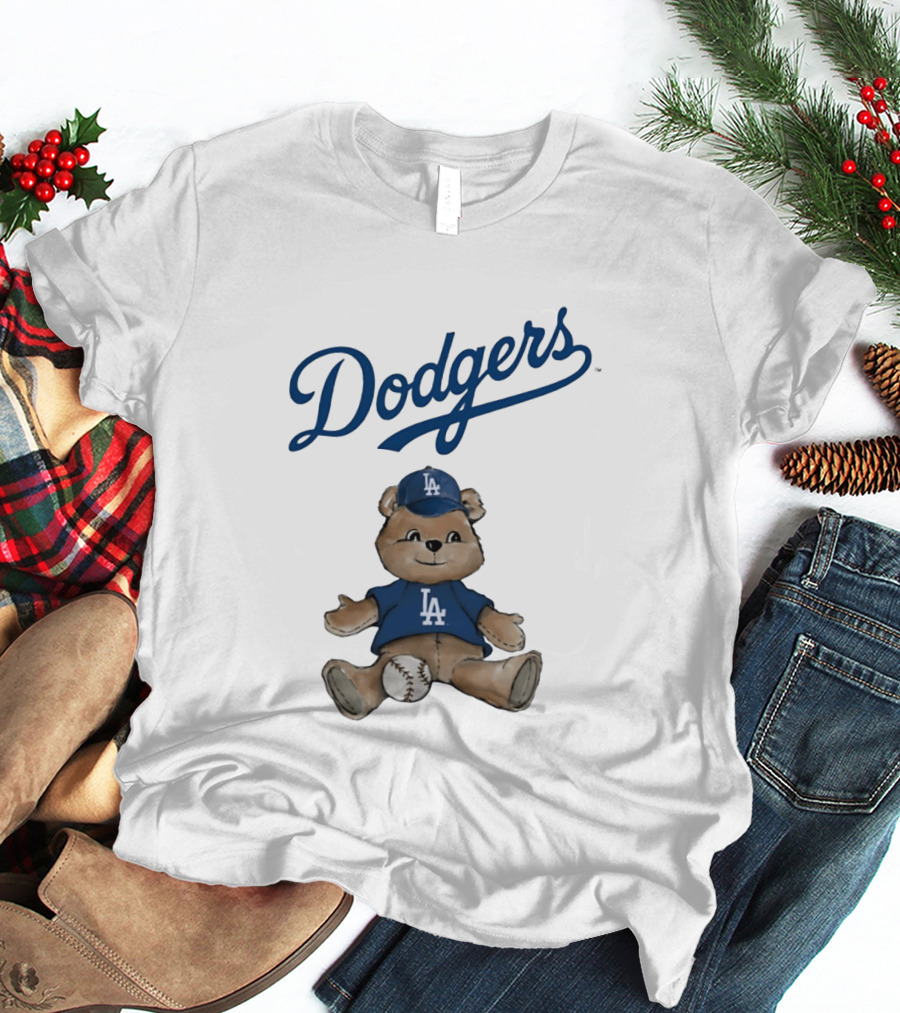 Los Angeles Dodgers Teddy Bear With Baseball And Dodgers LA Cap T-Shirt
